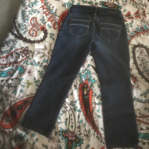 GUESS | dark wash y2k denim on demin trim capris W24 - Picture 2 of 5